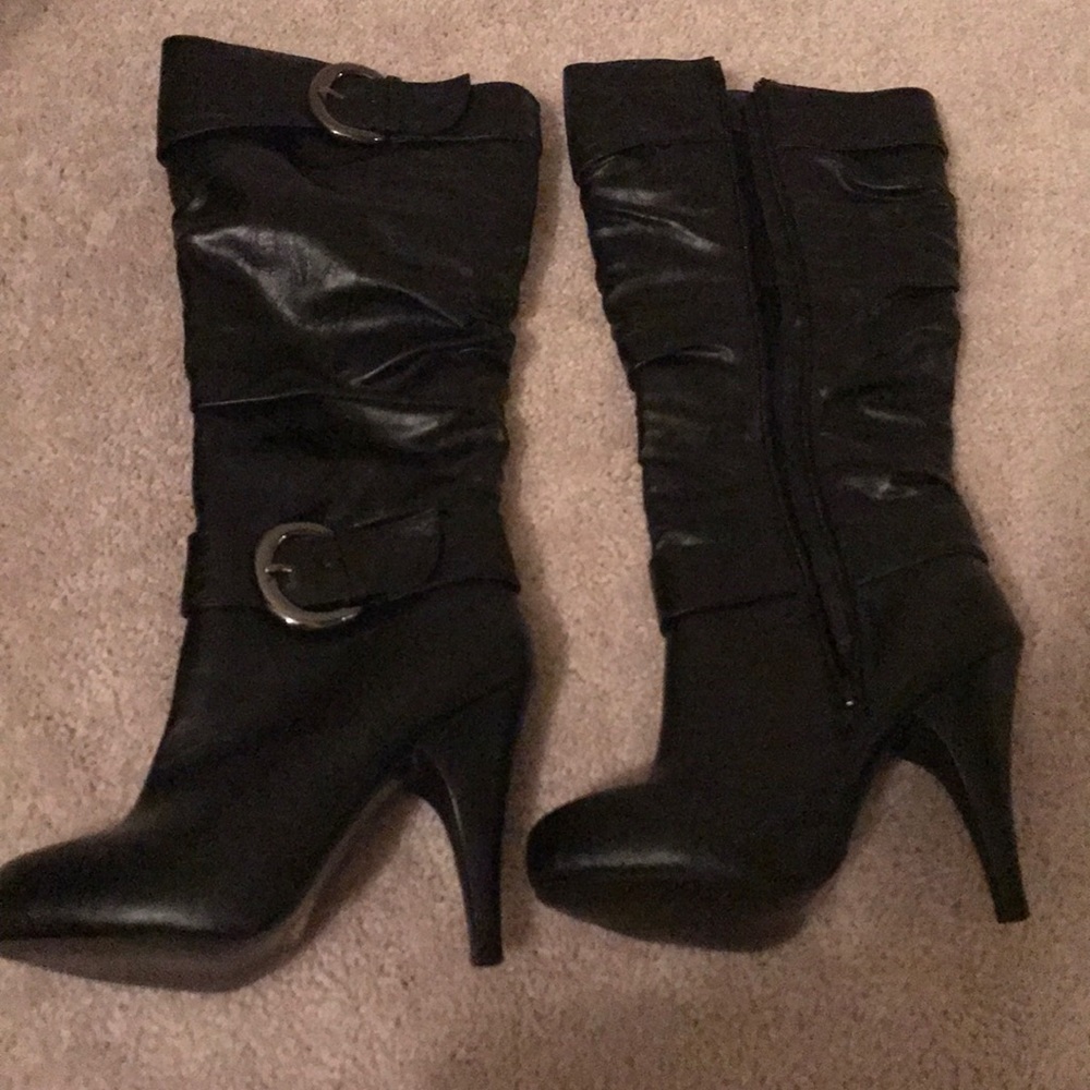 Faux leather black heeled boots